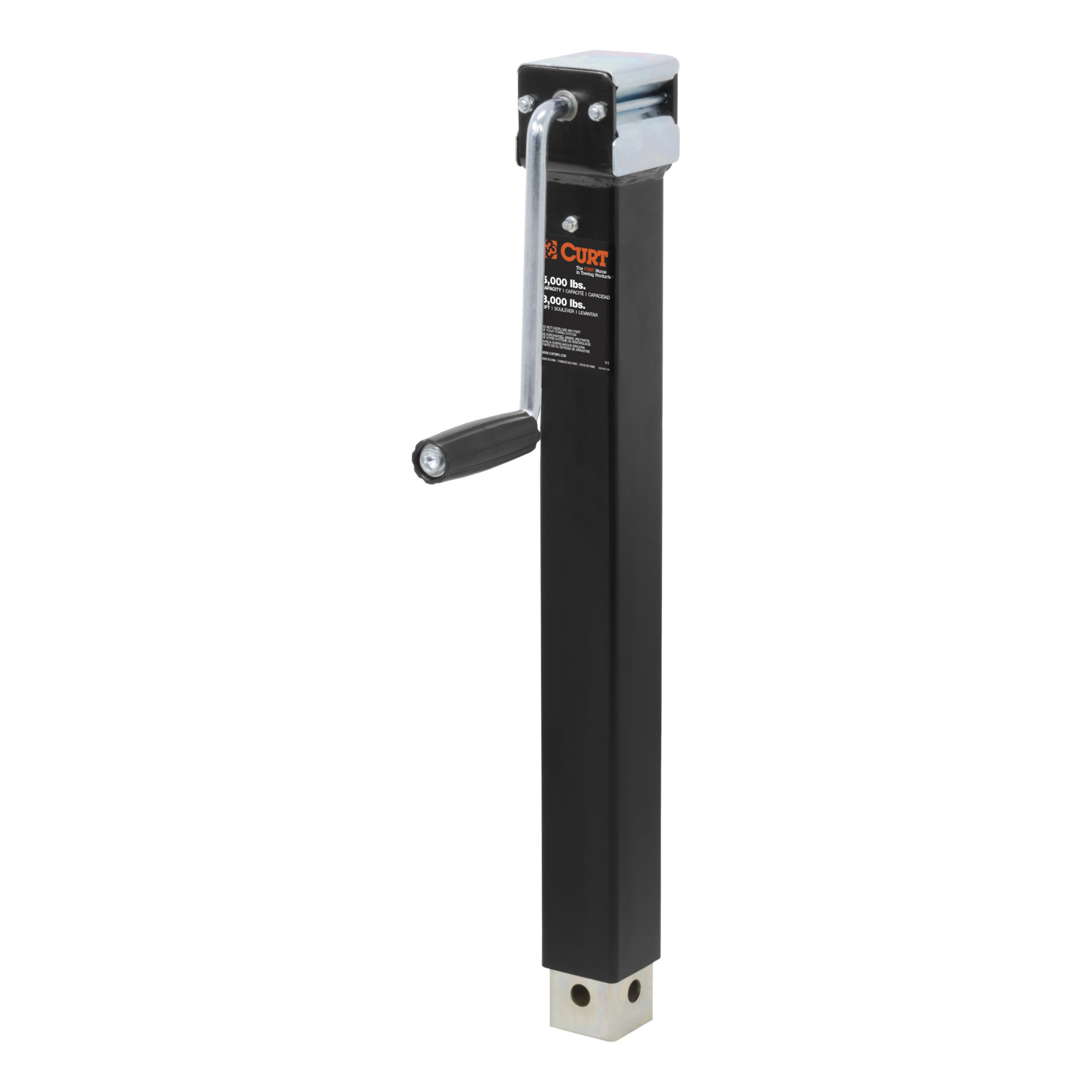 Curt Manufacturing, Direct-Weld Square Jack w Side Handle 5000 lbs, 15in. Travel, Model# 28359